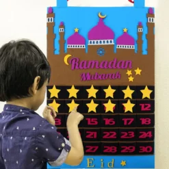 Ramadan Countdown Kalender Eid Mubarak Adventskalender Ornament Ramadan Kalender Muslimische Party Dekoration (Blau)