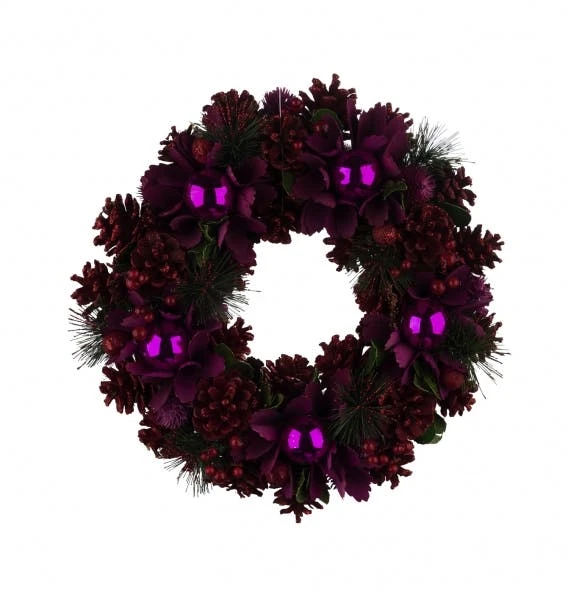 NEU Naturkranz Mit Zapfen Und Kugeln, Rot / Pink, Ø 35 Cm / Höhe: 8,5 Cm, "Germany", Handgefertigt