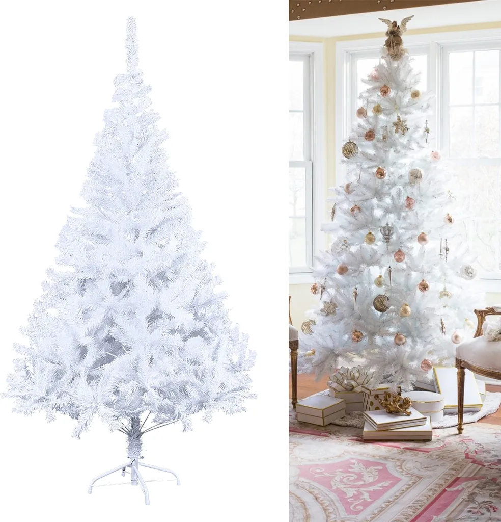 EINFEBEN 150cm Weihnachtsbaum Kuenstlicher Kunstbaum Tannenbaum Deko Christbaum PVC Künstliche Weihnachtsbäume,Weiß