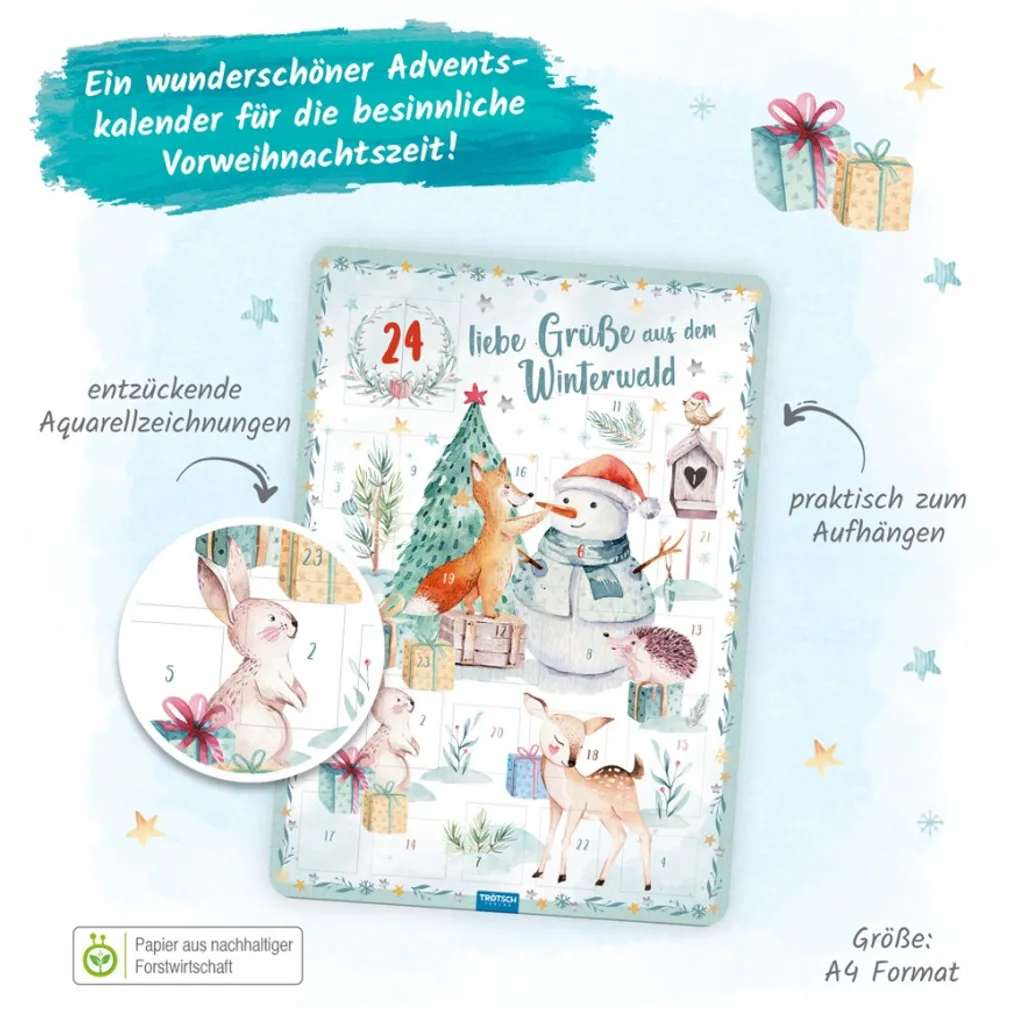 Adventskalender Winterwald Für Kinder Mit Extra Ausmalbild Gr. A4 – Bild 5