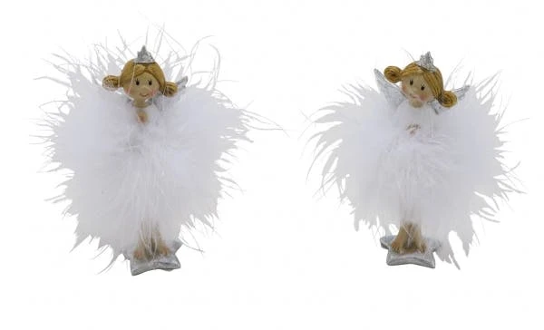 NEU Engelset, Mit Federn, Weiß / Silber, 2 Stück, 4,5 X 3 X 12 Cm, "Germany", Handgefertigt