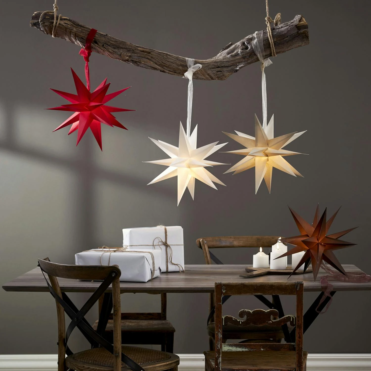 Papierstern December 3D Stern Mit Band Weihnachtsstern Faltstern D: 35cm Braun – Bild 7