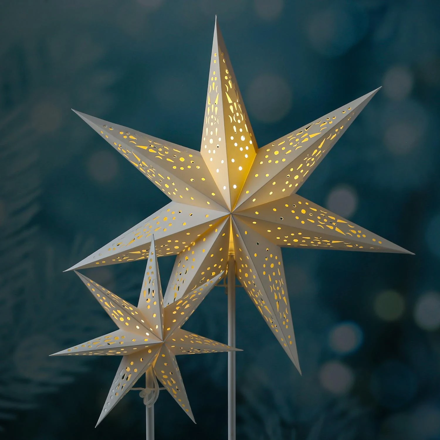 LED Papierstern Leuchtstern Weihnachtsstern Dekostern 7-zackig Stehend 42cm Weiß – Bild 6