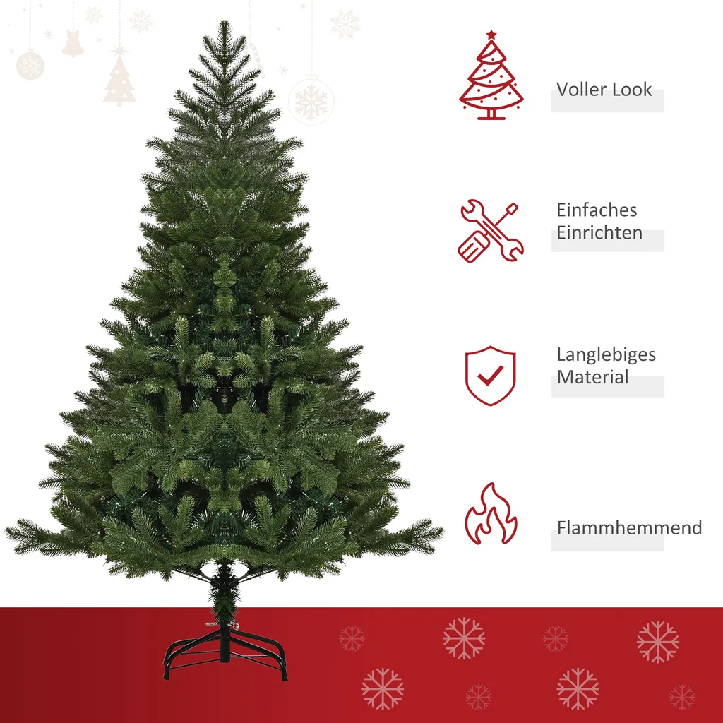 HOMCOM Künstlicher Weihnachtsbaum 1,5 M Christbaum Tannenbaum PVC PE Metall Grün Ø75 X 150 Cm – Bild 5