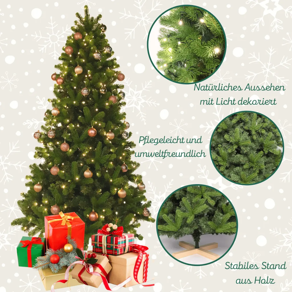 Vankel Künstlicher Weihnachtsbaum Mit LED- Beleuchtung Und Holzständer,180cm Tannenbaum. Luxus Qualität, Material PE – Bild 4