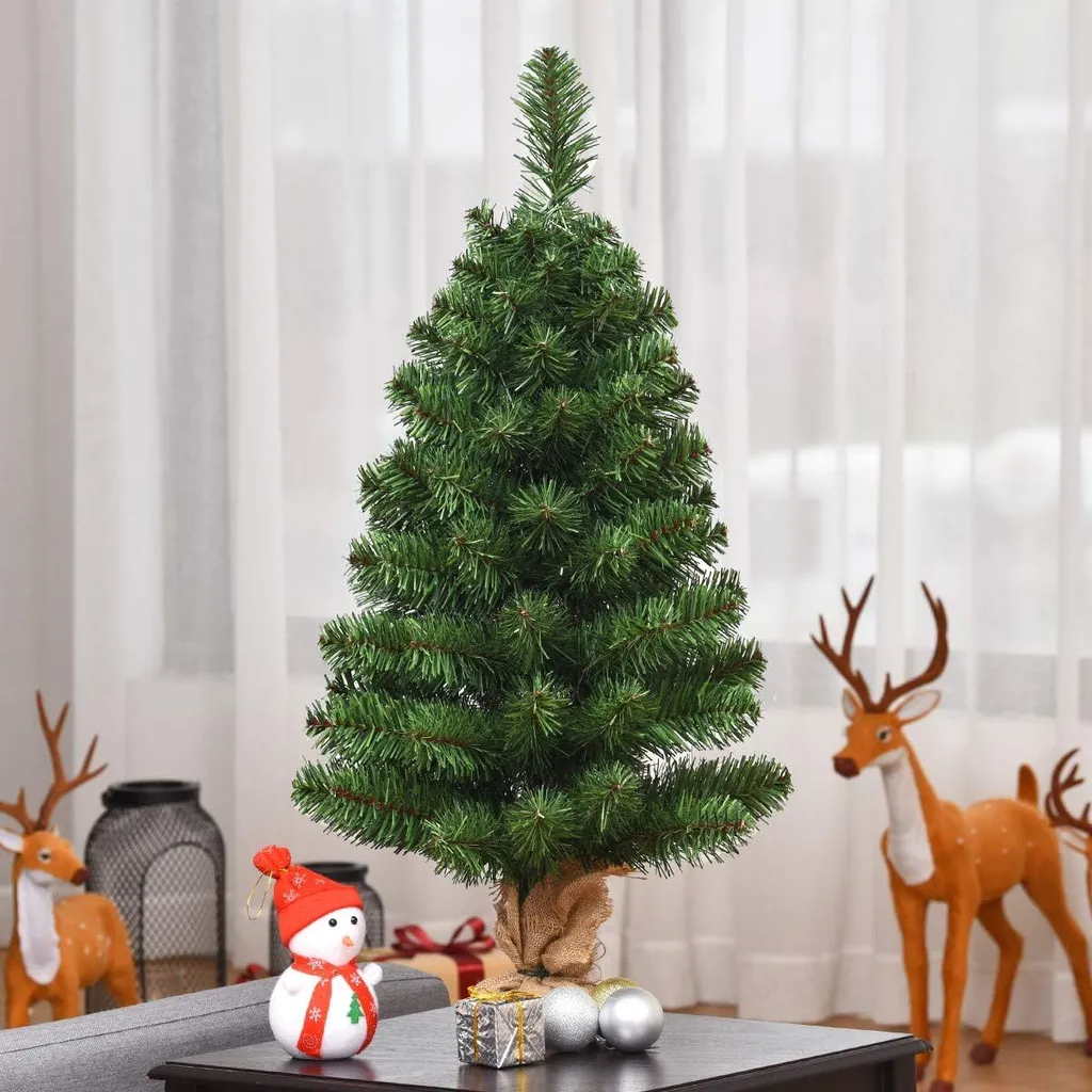 COSTWAY 90cm Künstlicher Weihnachtsbaum, Tannenbaum Mit Zementbasis, Christbaum PVC Nadeln, Kunstbaum Weihnachten Ideal Für Zuhause, Büro, Geschäfte Und Hotels, Grün – Bild 6