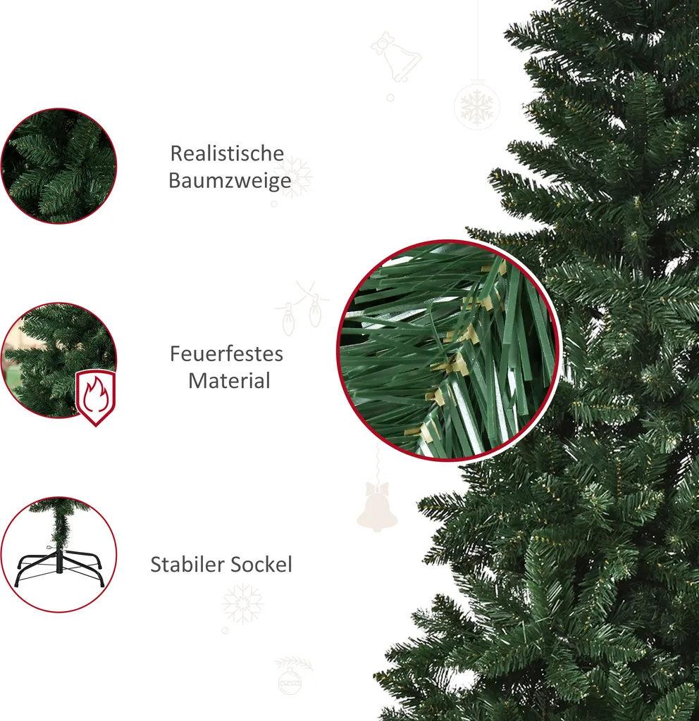 HOMCOM Künstlicher Weihnachtsbaum 1,5 M Christbaum Tannenbaum PVC PE Metall Grün Ø75 X 150 Cm – Bild 8