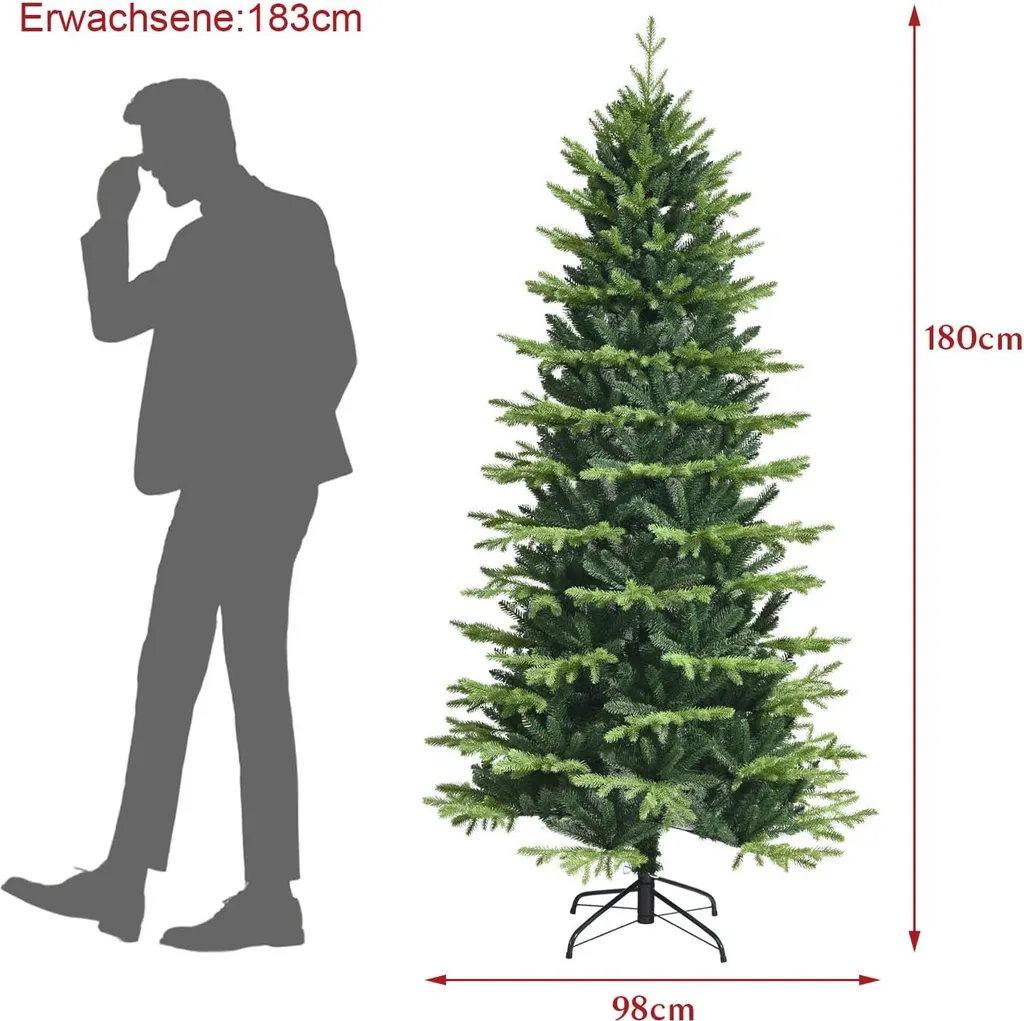 COSTWAY 180cm Künstlicher Weihnachtsbaum, Unbeleuchteter Tannenbaum, Christbaum Mit 1462 PE- & PVC-Zweigen & Metallständer, Kunstbaum Für Innen- Und Außenbereich – Bild 5