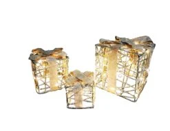 Tarrington House Weihnachtsgeschenk 3er Set, Metall/ PVC/ Kupfer, 40 LED, 1.4 W, Warmweiß