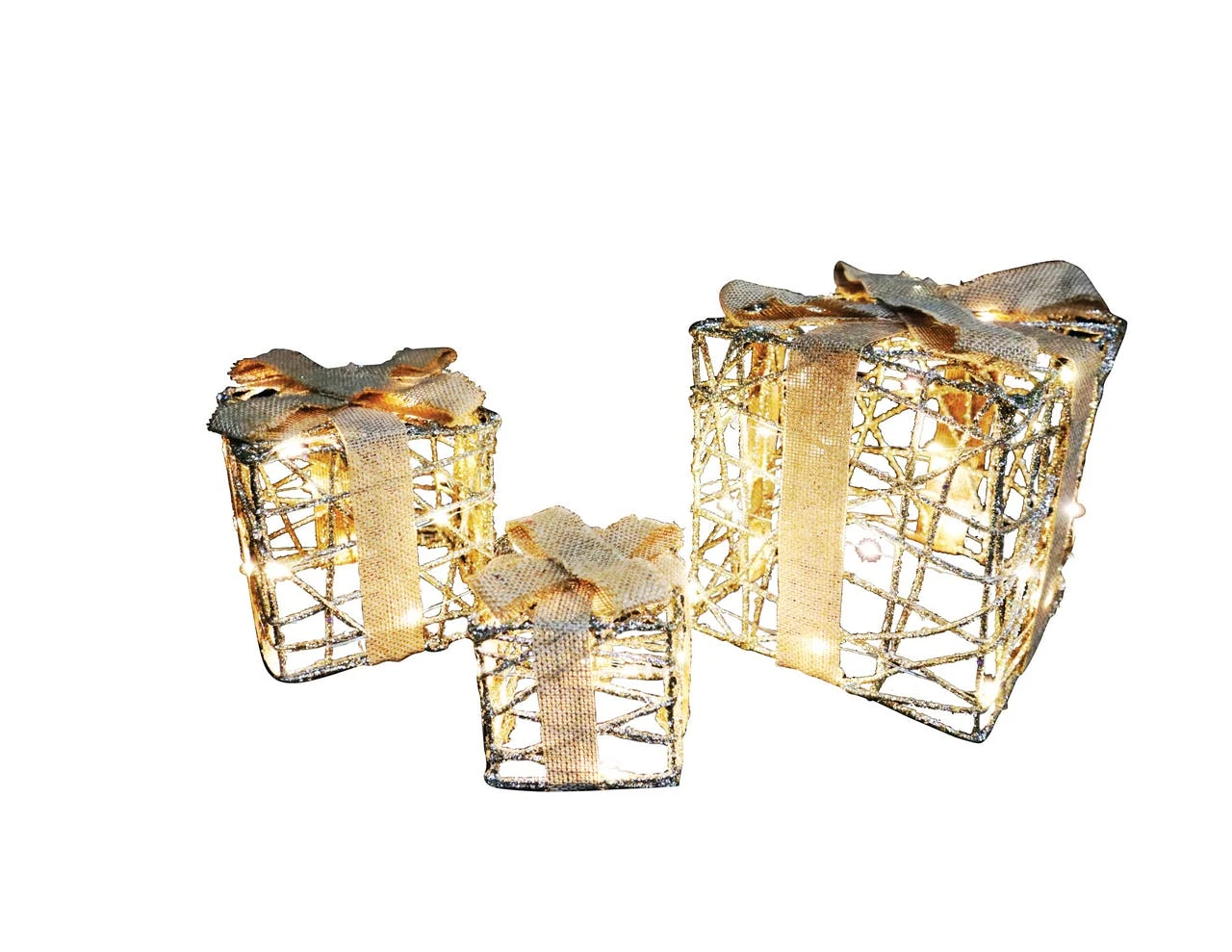 Tarrington House Weihnachtsgeschenk 3er Set, Metall/ PVC/ Kupfer, 40 LED, 1.4 W, Warmweiß