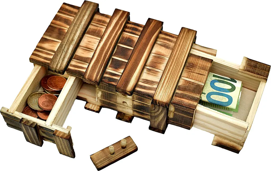 Magische Geschenkbox Aus Holz Geld Geschenk Verpackung Rätselbox Groß 2 Geheime Fächern Für Geldgeschenke, Gutscheine, Schmuck Mystery Knobelspiel Hochzeit Geburtstag Geschenk…