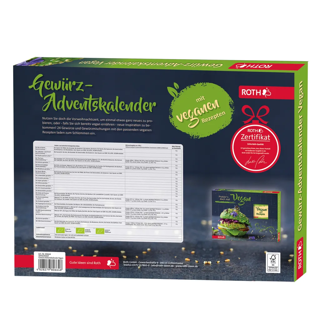 ROTH Gewürz-Adventskalender 'Vegane Rezepte' 2022 Gefüllt Mit 24 Hochwertigen Kräutern Und Kochbuch Mit Veganen Kochideen Für Den Advent – Bild 5