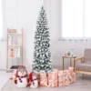 COSTWAY 225cm Bleistift Weihnachtsbaum Mit Schnee, Künstlicher Tannenbaum Mit Metallständer, Christbaum PVC Nadeln, Kunstbaum Weihnachten Klappsystem Grün