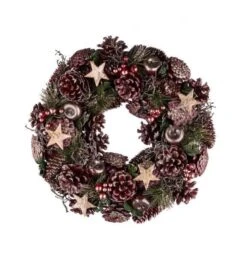 Naturkranz Mit Zapfen Und Sternen, Rot, Glitzer, ø 35 Cm, Höhe: 7 Cm, Handgefertigt, *Germany*