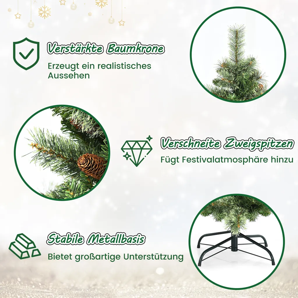 COSTWAY 180cm Weihnachtsbaum Künstlich, Christbaum Mit Metallständer & 61 Tannenzapfen & 878 Spitzen, Tannenbaum Schnellaufbau Klappsystem, Für Zuhause, Büro & Außenbereich, PVC, Grün – Bild 5