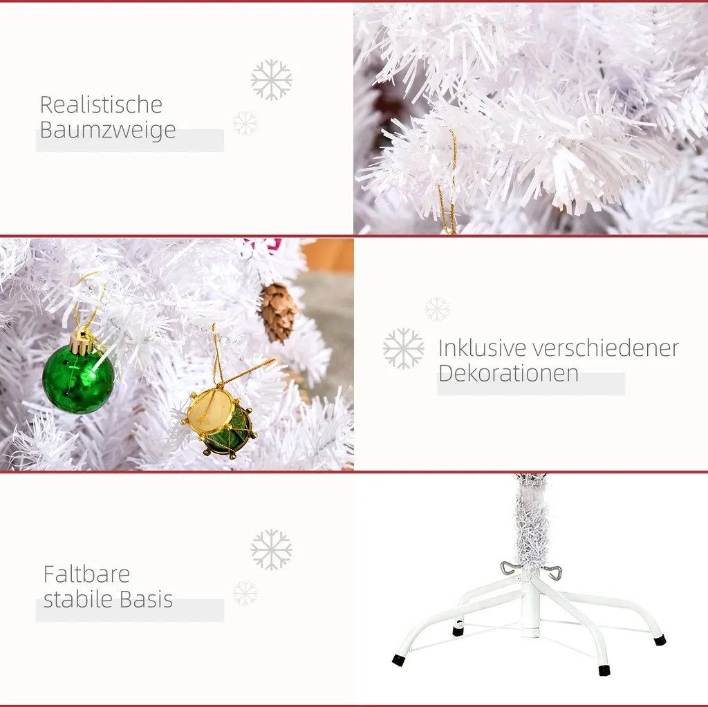 HOMCOM Weihnachtsbaum Künstlicher Christbaum Tannenbaum Baum 150cm Mit Ständer Inkl. Nachbildung (150cm, Weiß/Weihnachtsbaum 1) – Bild 5
