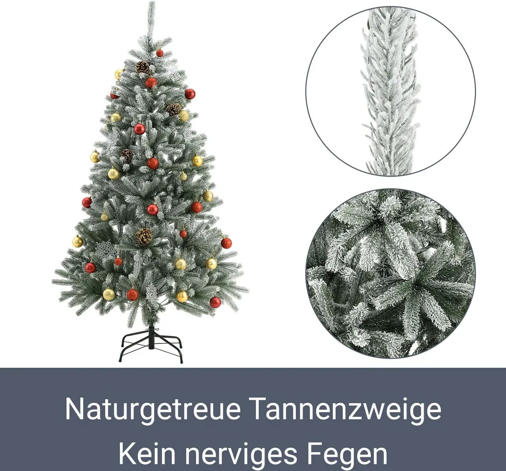 Juskys Künstlicher Weihnachtsbaum Talvi 180 Cm Mit Schnee & Metall Ständer, Naturgetreu, Einfacher Aufbau, Tannenbaum Christbaum Weihnachtsdeko Künstlich – Bild 3