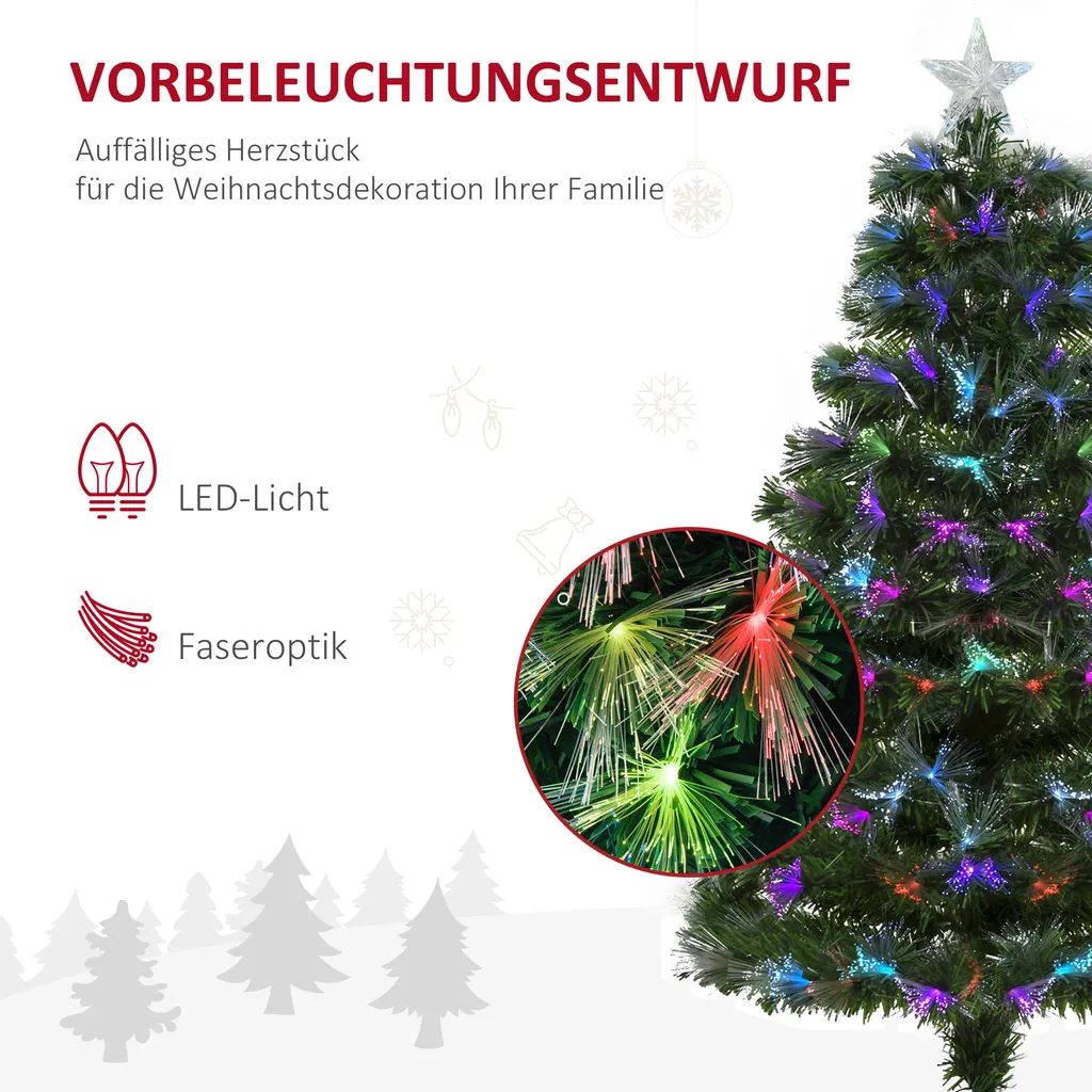 HOMCOM Weihnachtsbaum 1,2 M Christbaum Kunsttanne 130 Zweige Metallfuß PVC Mehrfarbige Lichteffekte Ø66 X 120H Cm – Bild 5