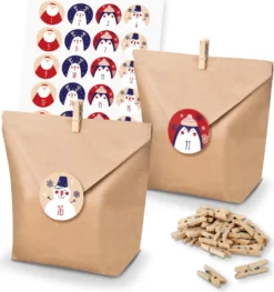 Itenga SET Adventskalender 24x Tüten + Klammern + Zahlensticker (Z43)