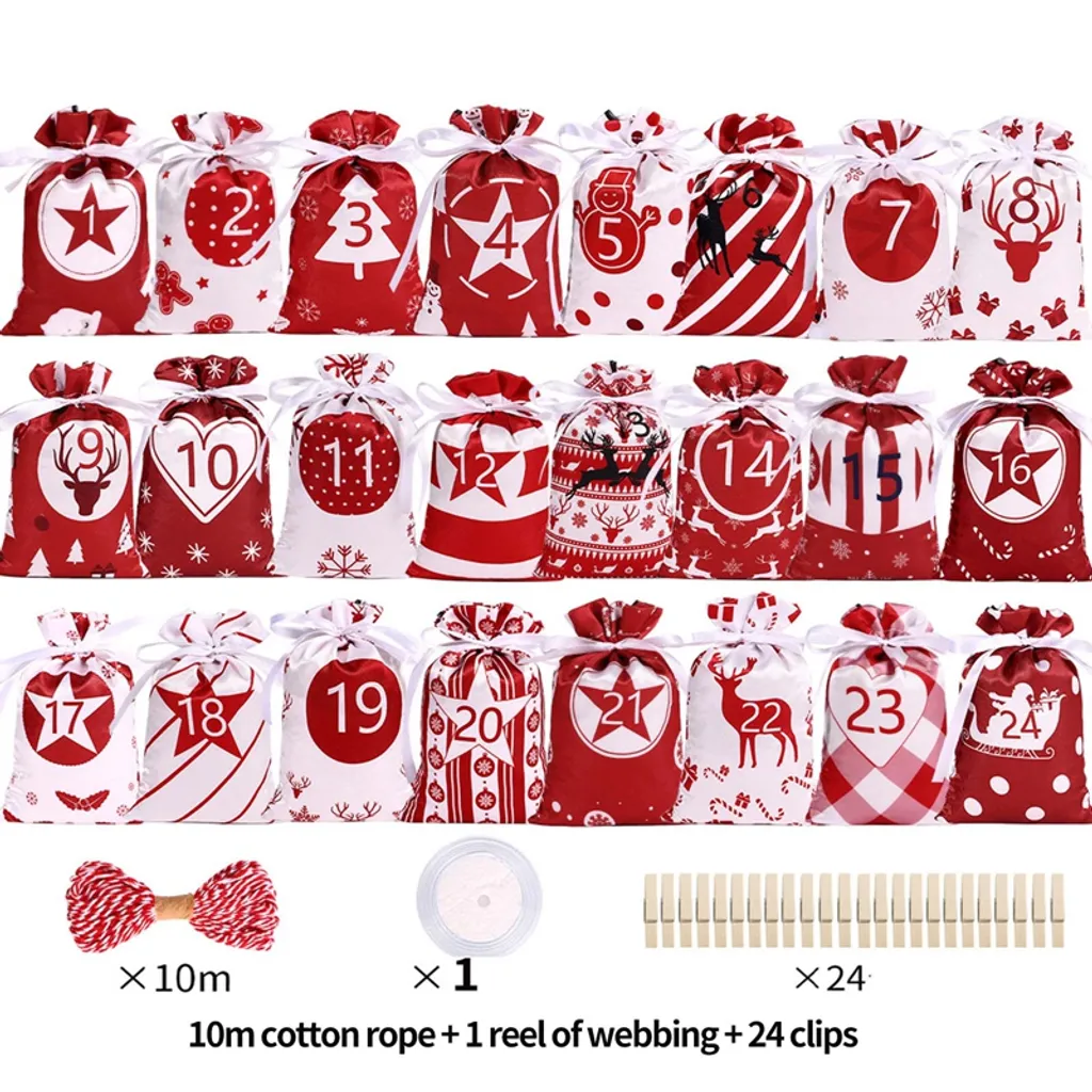 24 Stück Adventskalender Zum Befüllen Weihnachtskalender Weihnachten Säckchen,Adventskalender 2022, Rot