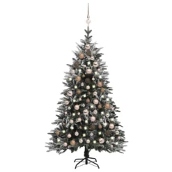 VidaXL Künstlicher Weihnachtsbaum LEDs & Kugeln Beschneit 150cm PVC PE