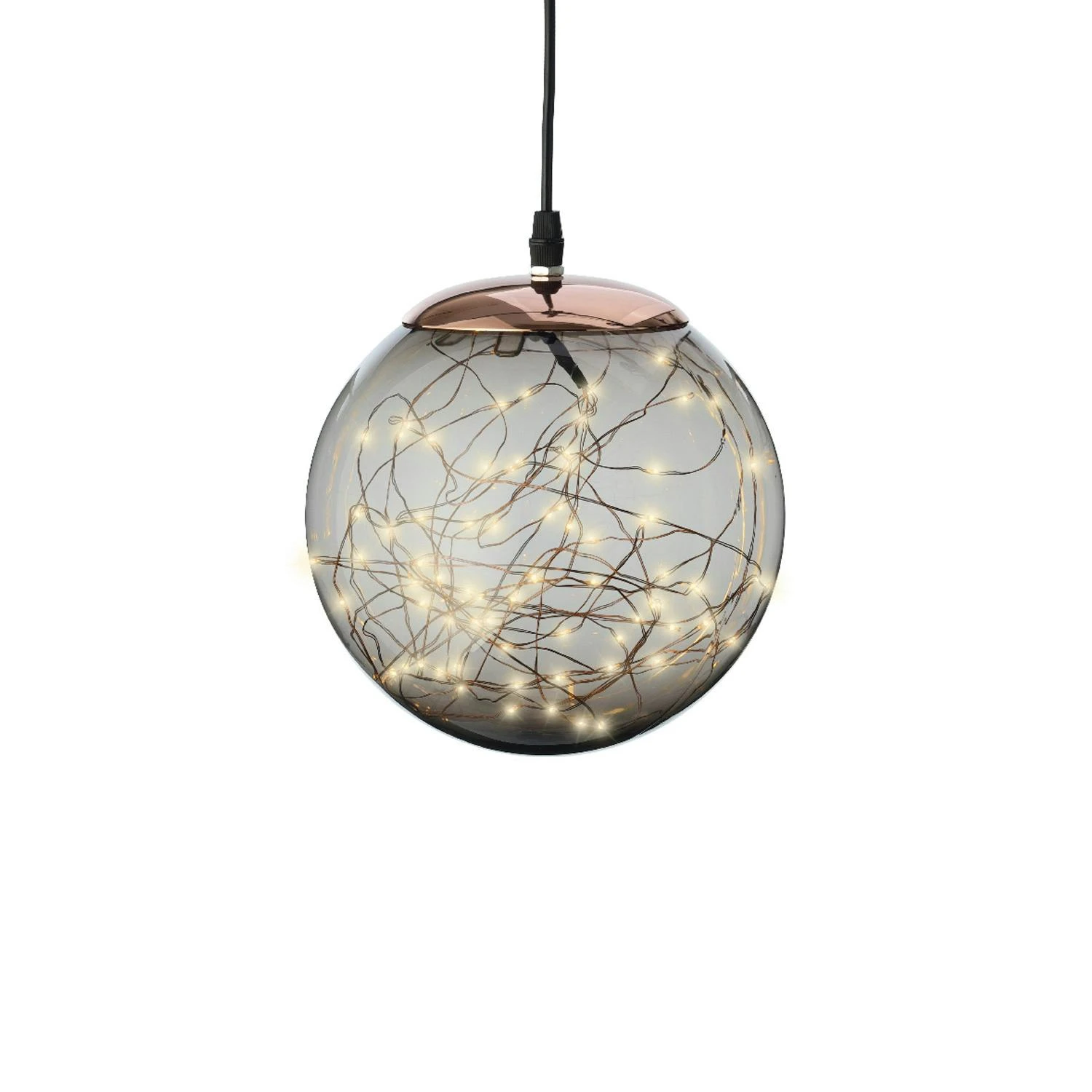 LED Kugelleuchte Deko Kugel Mit Drahtlichterkette Hängeleuchte 20cm Rauchgrau