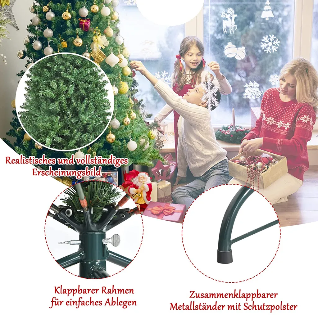 COSTWAY 180cm Künstlicher Weihnachtsbaum, Christbaum Glocke Design Mit 1130 üppigen Zweigen, Metallständer, 3-teiliger Tannenbaum Weihnachtsdekoration Für Zuhause Büro Geschäft Schule – Bild 3