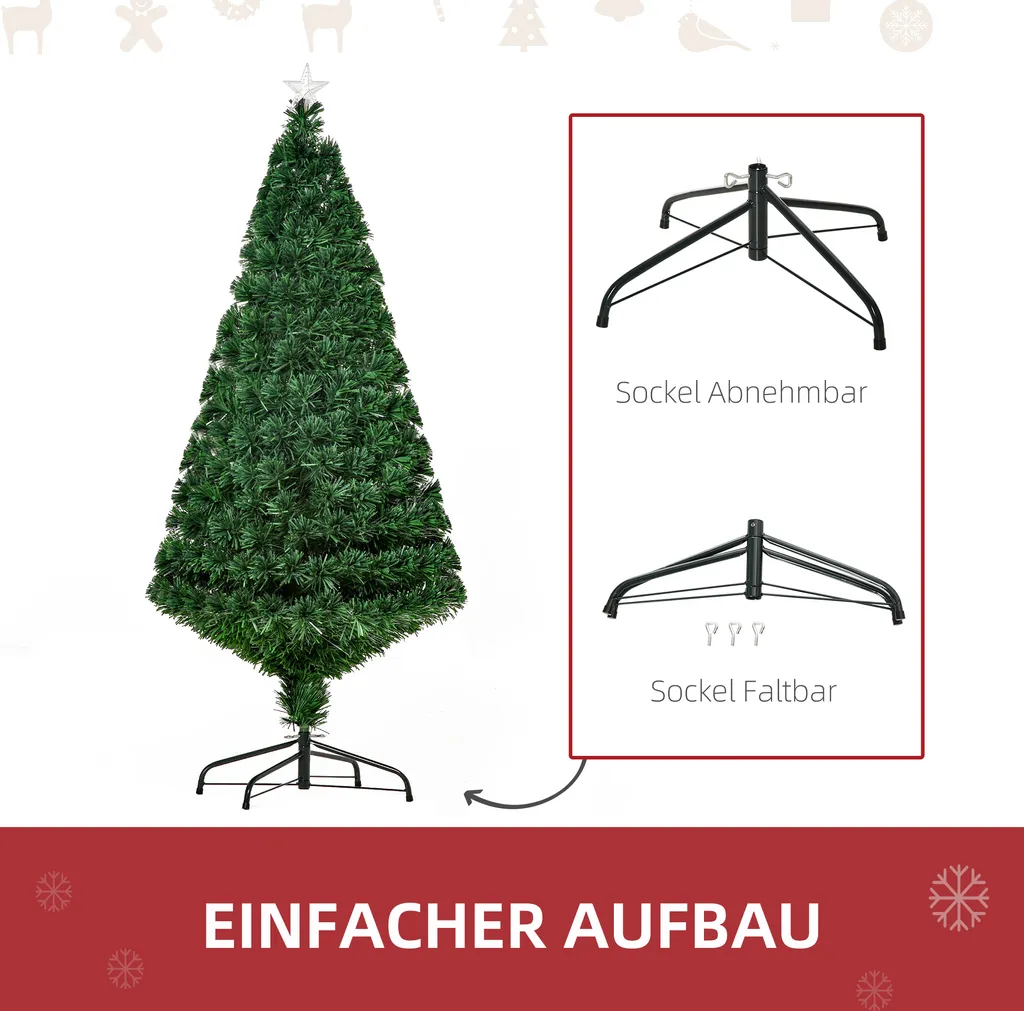 HOMCOM LED Weihnachtsbaum Künstlicher Christbaum Tannenbaum Baum Mit Metallständer, Glasfaser-Farbwechsler, Grün, 120 Cm – Bild 6