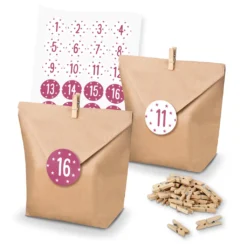 Itenga SET Adventskalender 24x Tüten + Klammern + Zahlensticker (Z41)
