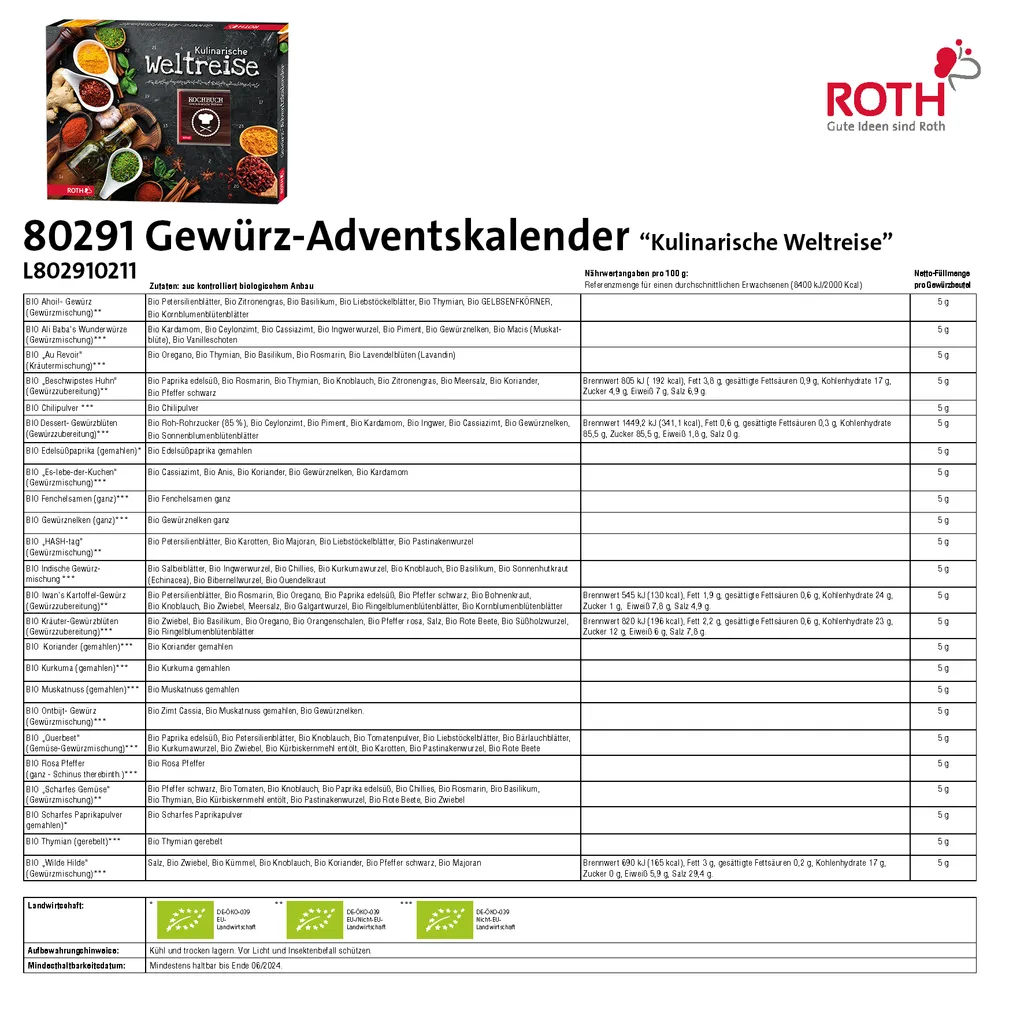 ROTH Gewürz-Adventskalender 2021 Gefüllt Mit 24 Hochwertigen Kräutern Und Kochbuch Zum Kochen Im Advent, Gewürzmischung-Kalender Für Die Adventszeit – Bild 3