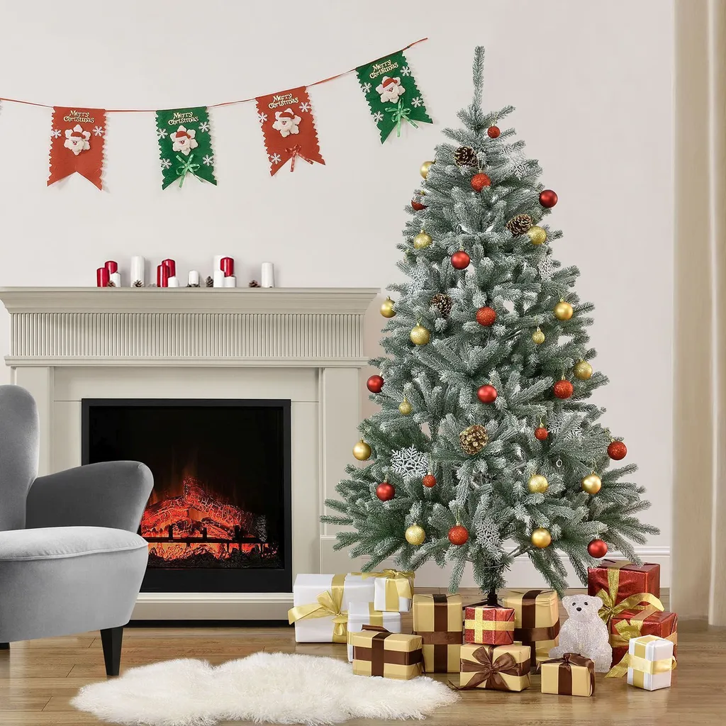 Juskys Künstlicher Weihnachtsbaum Talvi 180 Cm Mit Schnee & Metall Ständer, Naturgetreu, Einfacher Aufbau, Tannenbaum Christbaum Weihnachtsdeko Künstlich – Bild 2