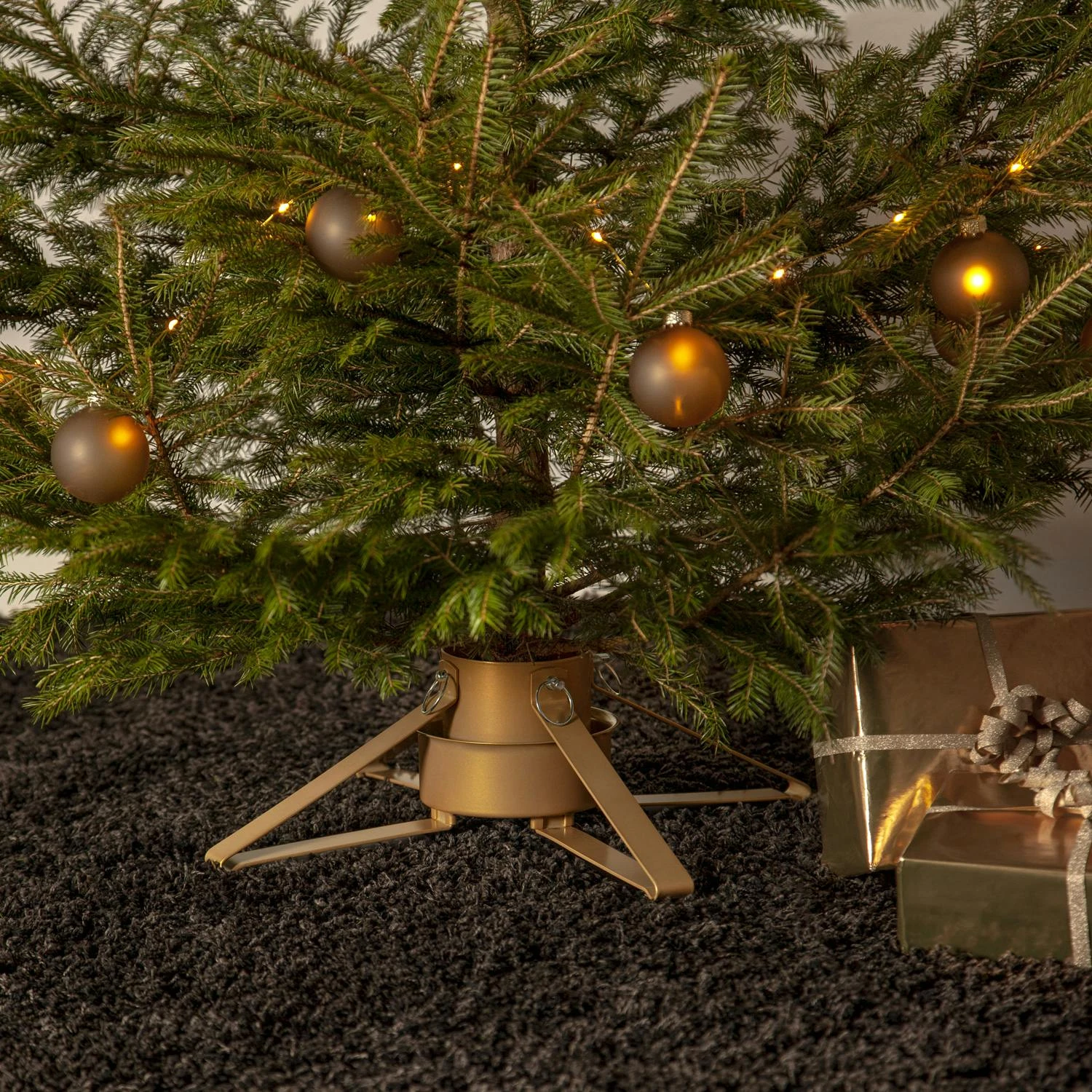 Christbaumständer Weihnachtsbaumständer Baumöhe Bis 2,6m Wassertank 0,9l Gold – Bild 6
