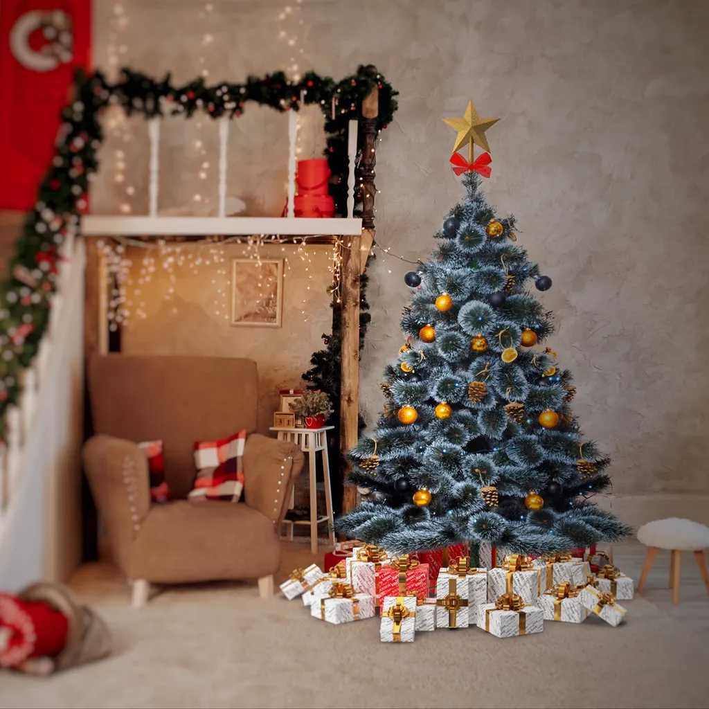 Saska Garden Weihnachtsbaum Künstlich 180cm - Schöne Weihnachtsdeko - PVC Künstlicher Weihnachtsbaum - Tannenbaum Künstlich Mit Schnee-Effekt – Bild 6