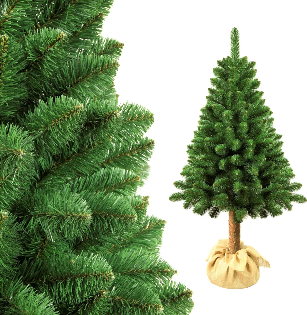 Künstlicher Tannenbaum Kiefer Mit Naturstamm 200cm Christbaum Mit Kunststoffsockel PVC Dekoration Weihnachtsdeko