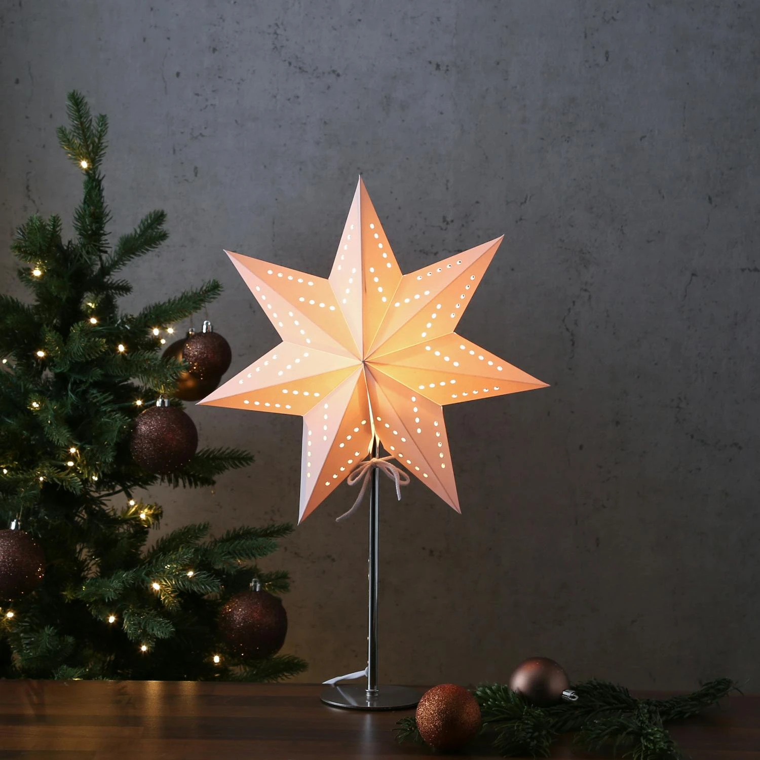 Papierstern Ela Weihnachtsstern Leuchtstern H: 50cm E14 Fassung Inkl. Kabel Weiß – Bild 6