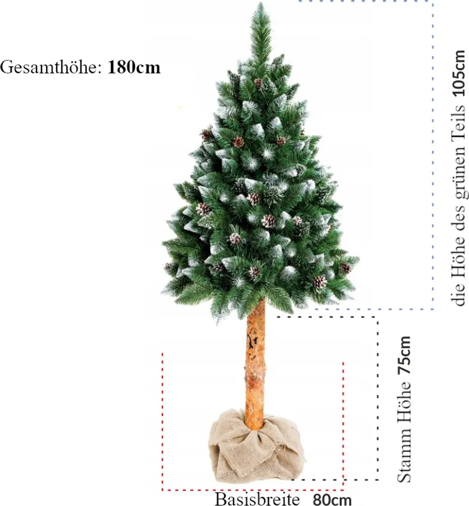 Weihnachtsbaum Diamant Kiefer Auf Naturstamm Mit Zapfen Dichter Christbaum 180cm – Bild 2