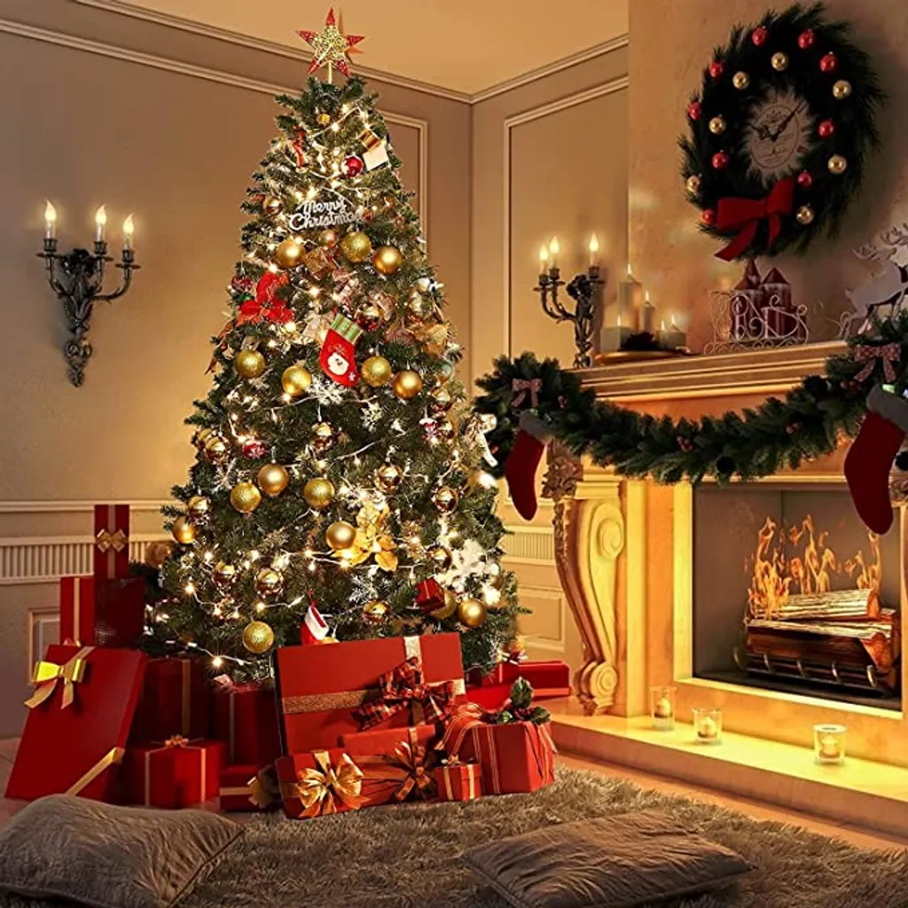 210 Cm Künstlicher Weihnachtsbaum, Partybaum Mit Klappbaren Zweigen Und Metallständer, 960 Zweigspitzen, Einfache Montage, Grün, Weihnachtsdekoration Für Büro Und Wohnzimmer – Bild 7