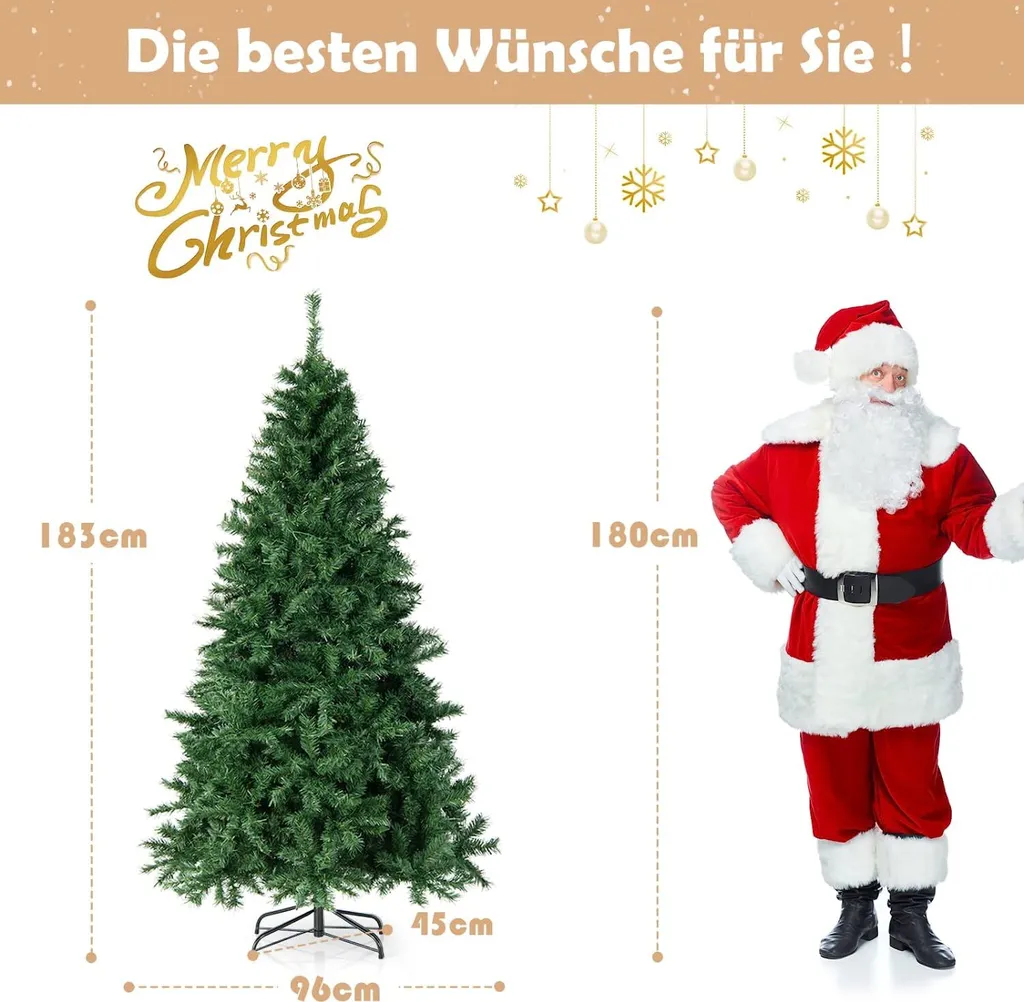 COSTWAY 180cm Künstlicher Weihnachtsbaum, Beleuchteter Tannenbaum Mit Farbigen LEDs & Metallständer, Klappbarer Kunstbaum Beleuchtung, Christbaum Für Weihnachten Büro Zuhause, PVC, Grün – Bild 5