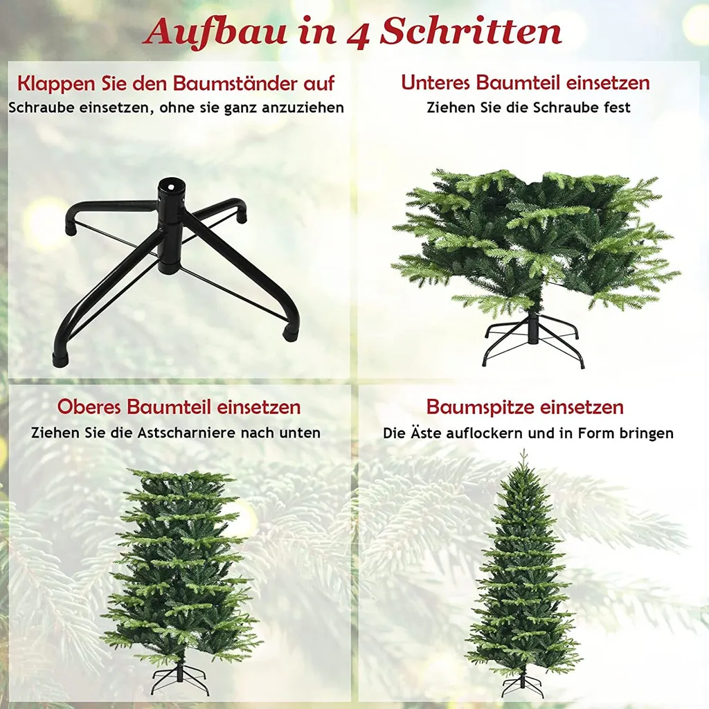 COSTWAY 180cm Künstlicher Weihnachtsbaum, Unbeleuchteter Tannenbaum, Christbaum Mit 1462 PE- & PVC-Zweigen & Metallständer, Kunstbaum Für Innen- Und Außenbereich – Bild 4