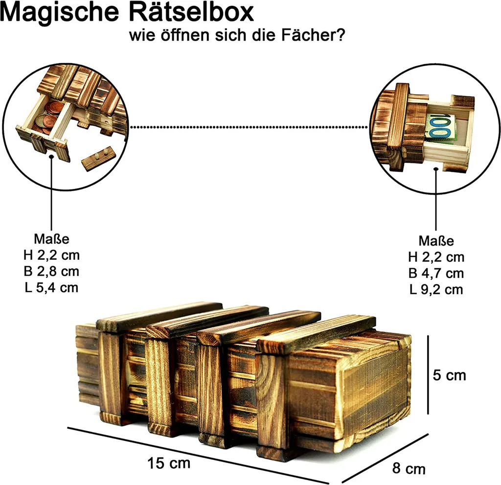 Magische Geschenkbox Aus Holz Geld Geschenk Verpackung Rätselbox Groß 2 Geheime Fächern Für Geldgeschenke, Gutscheine, Schmuck Mystery Knobelspiel Hochzeit Geburtstag Geschenk… – Bild 2