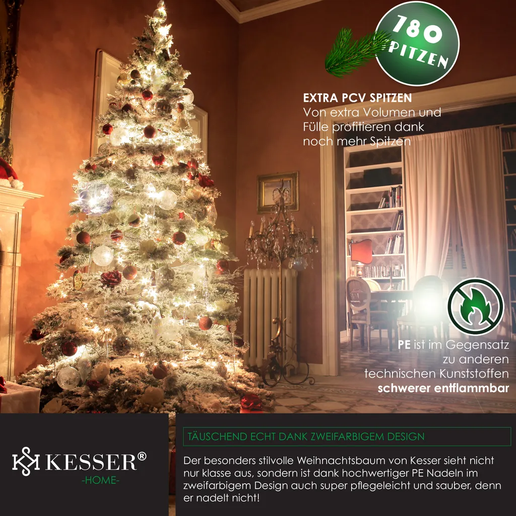 KESSER® Weihnachtsbaum Künstlich Tannenbaum Edeltanne Spritzguss PE, Größe:180cm (Schnee) – Bild 7