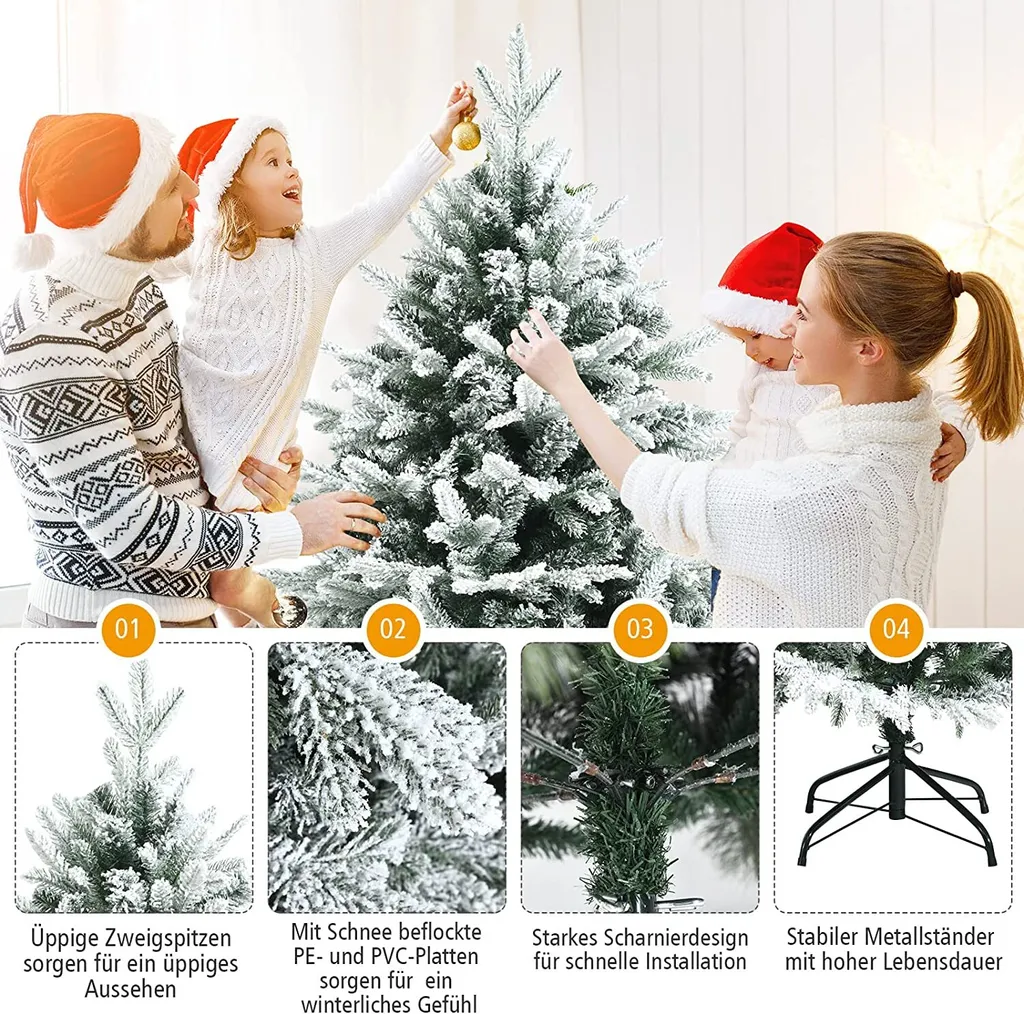 COSTWAY 180cm Künstlicher Weihnachtsbaum Mit Schnee, Tannenbaum Mit Metallständer, Christbaum 1870 PVC&PE Zweigen, Kunstbaum Weihnachten Klappsystem Ideal Für Zuhause, Büro, Geschäfte – Bild 4
