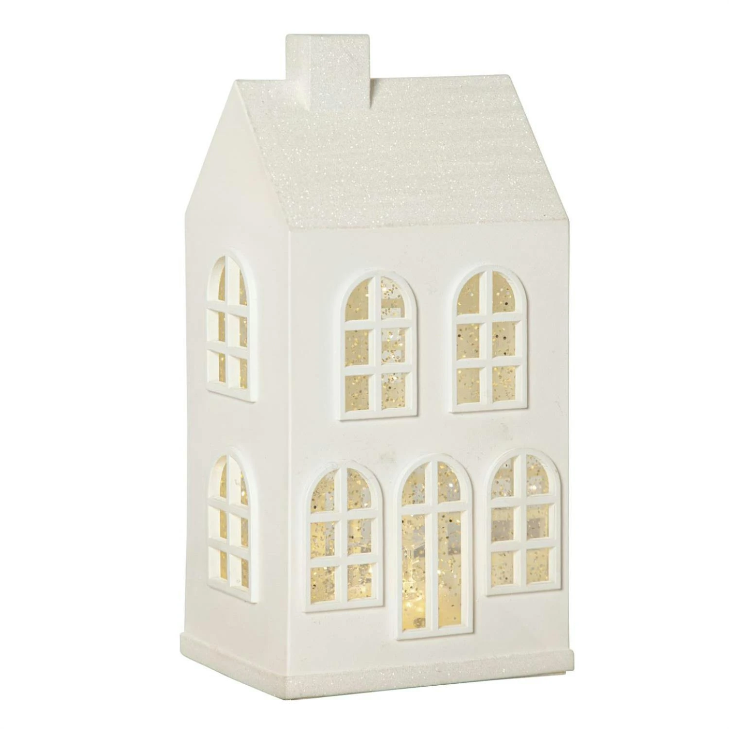 LED Haus Lichthaus Dekohaus Leuchthaus Glitzerhaus Wasserlaterne H: 22,5cm Timer