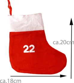 JEMIDI Adventskalender Kette - 24 Stoffsäckchen Zum Befüllen - Weihnachtskalender Kette Mit Beschrifteten Filzstiefelchen Zum Aufhängen - Rot