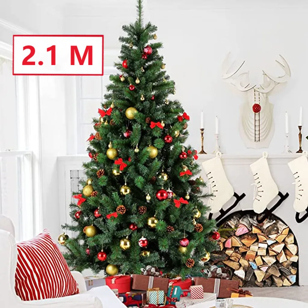 210 Cm Künstlicher Weihnachtsbaum, Partybaum Mit Klappbaren Zweigen Und Metallständer, 960 Zweigspitzen, Einfache Montage, Grün, Weihnachtsdekoration Für Büro Und Wohnzimmer