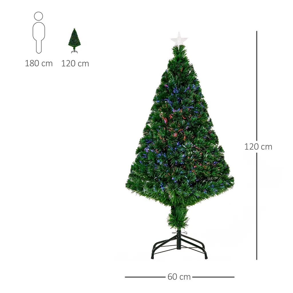 HOMCOM LED Weihnachtsbaum Künstlicher Christbaum Tannenbaum Baum Mit Metallständer, Glasfaser-Farbwechsler, Grün, 120 Cm – Bild 3