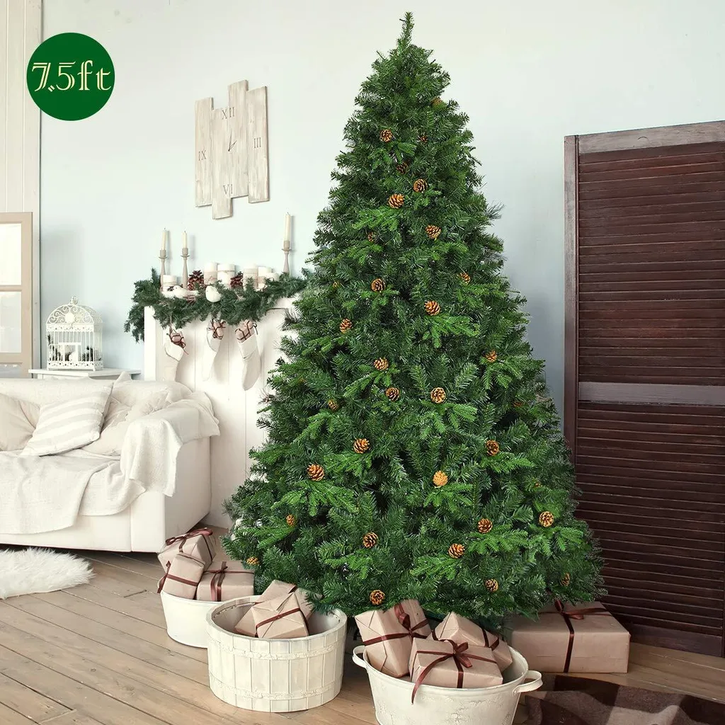 COSTWAY 225cm LED Künstlicher Weihnachtsbaum, Christbaum Mit Klappsystem Und Metallständer, Tannenbaum Geschmückt, Kunstbaum Weihnachten Ideal Für Zuhause, Büro, Geschäfte Und Hotels – Bild 2