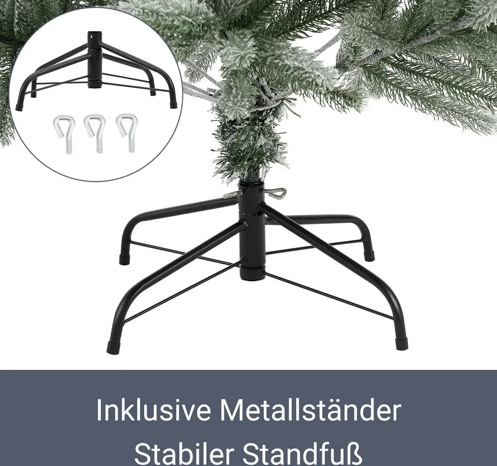 Juskys Künstlicher Weihnachtsbaum Talvi 180 Cm Mit Schnee & Metall Ständer, Naturgetreu, Einfacher Aufbau, Tannenbaum Christbaum Weihnachtsdeko Künstlich – Bild 5