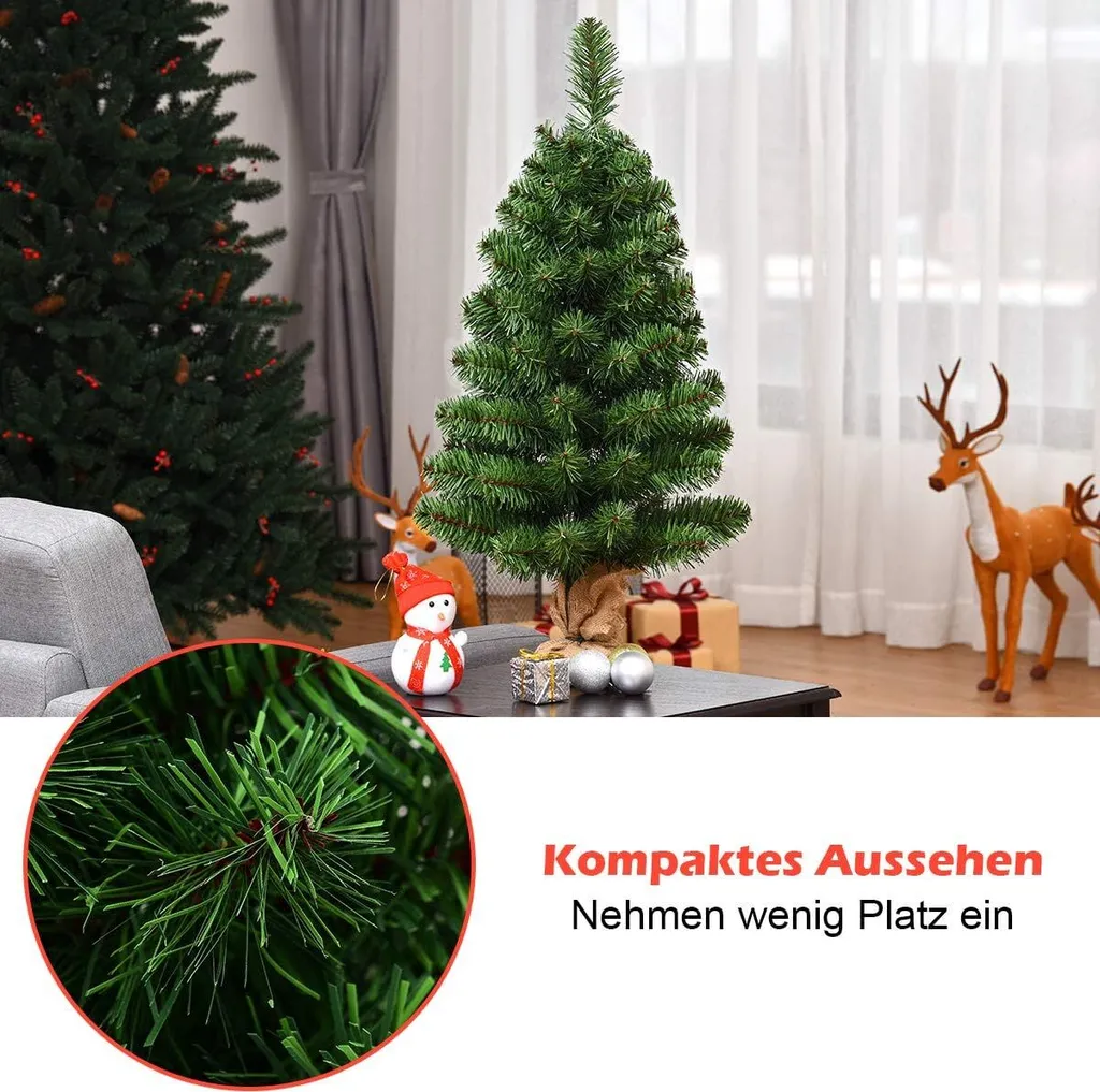 COSTWAY 90cm Künstlicher Weihnachtsbaum, Tannenbaum Mit Zementbasis, Christbaum PVC Nadeln, Kunstbaum Weihnachten Ideal Für Zuhause, Büro, Geschäfte Und Hotels, Grün – Bild 4