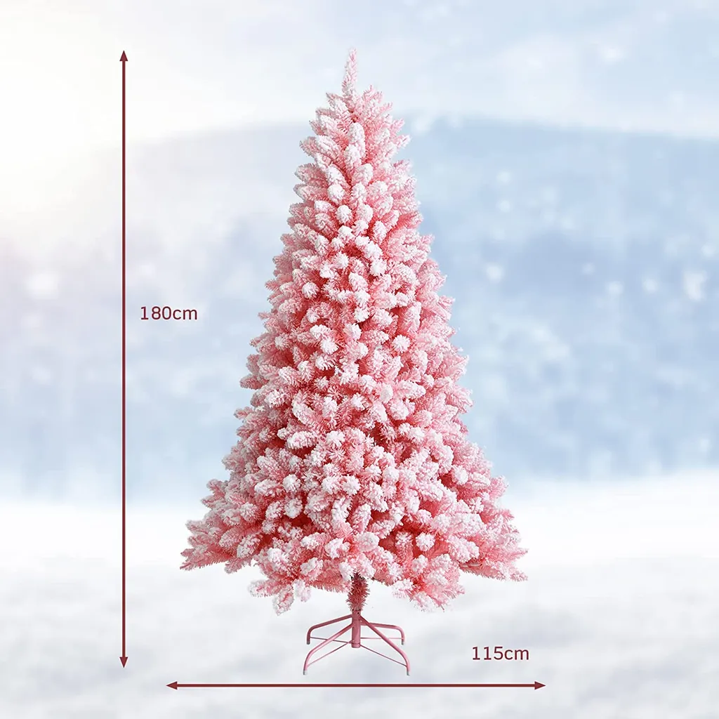 COSTWAY 180cm Verschneiter Weihnachtsbaum Rosa, Künstlicher Weihnachtsbaum Mit 920 Zweigen, Metallständer, Kiefernbaum Für Zuhause, Büro, Einkaufszentrum – Bild 5